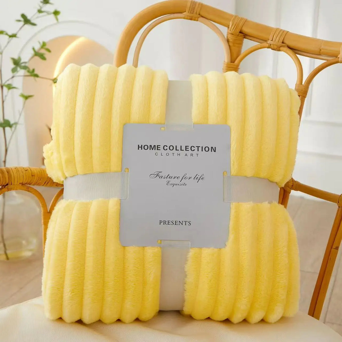 Plaid nervuré ultra-doux coloris Jaune Vanille