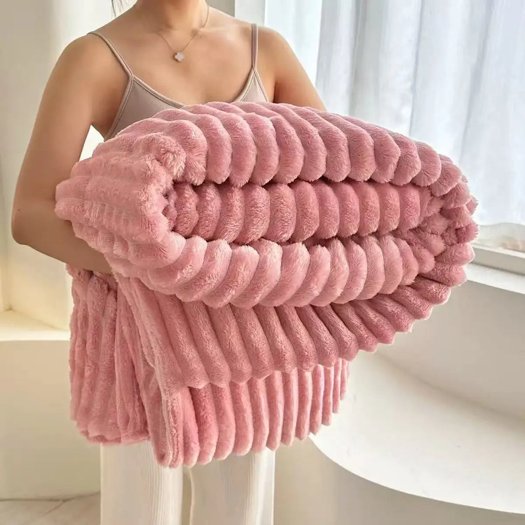 Plaid nervuré ultra-doux coloris Rose Poudré