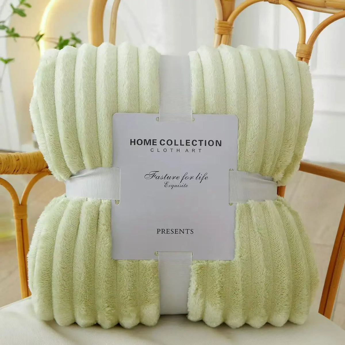 Plaid nervuré ultra-doux coloris Vert Amande