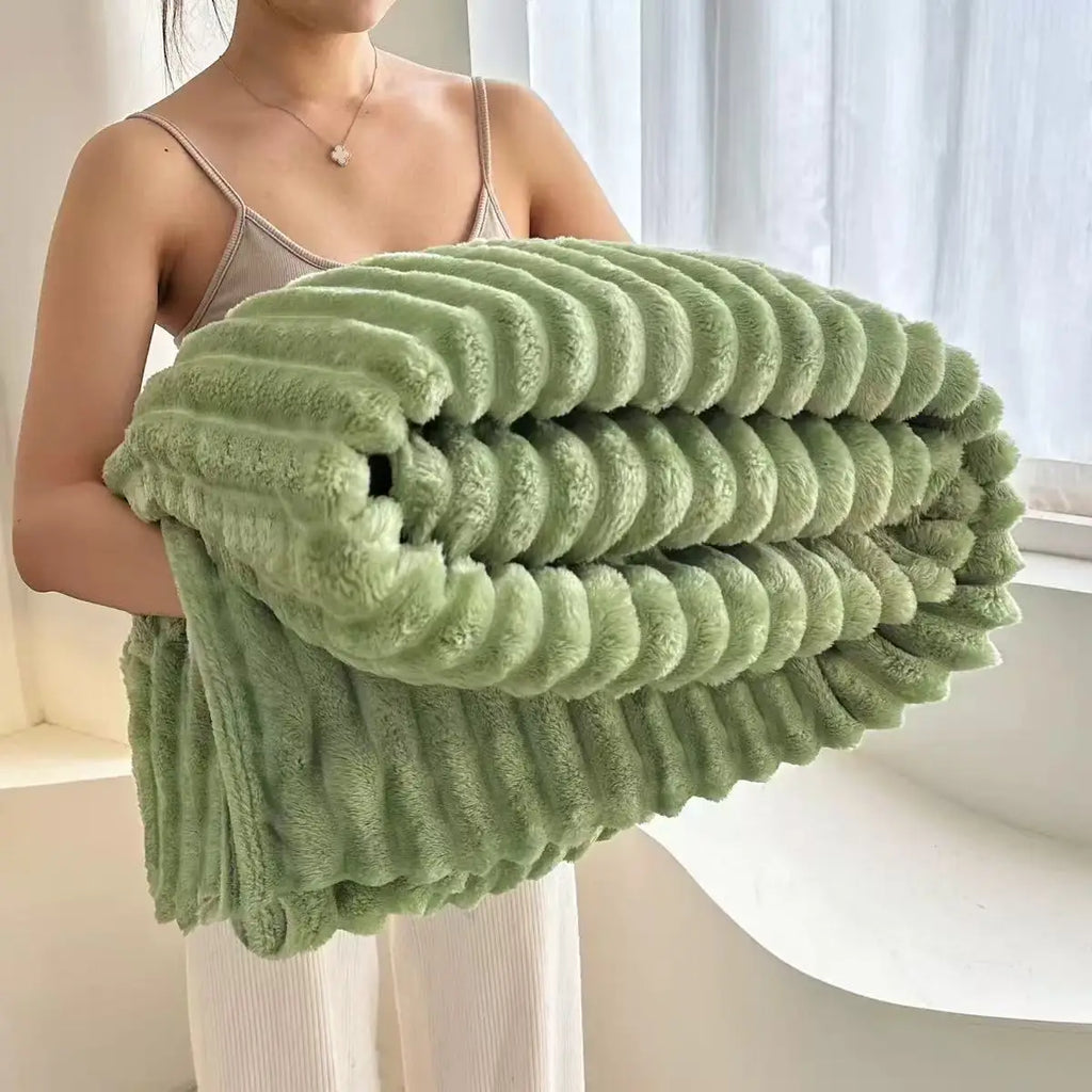 Plaid nervuré ultra-doux coloris Vert Sauge